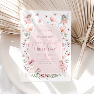 Fairy first Birthday Invite for girls birthday fairy invitation editable, girl 1st birthday invite, fairie first, Enchanted Forest Invites