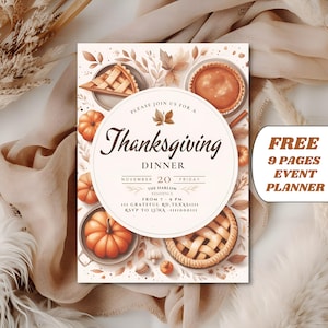 Editable thanksgiving invitation thanksgiving invite, potluck invitation fall theme, thanksgiving potluck invite, pumpkin pie invitation