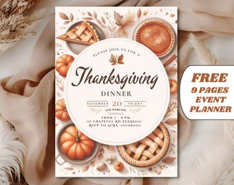 Editable thanksgiving invitation thanksgiving invite, potluck invitation fall theme, thanksgiving potluck invite, pumpkin pie invitation