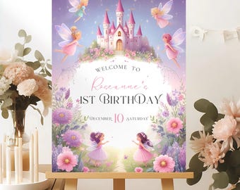 Fairy First Birthday Welcome Sign Editable Fairy Birthday Welcome Sign 1st Birthday Girl Sign Yard Birthday Sign Fairy Welcome Party Sign