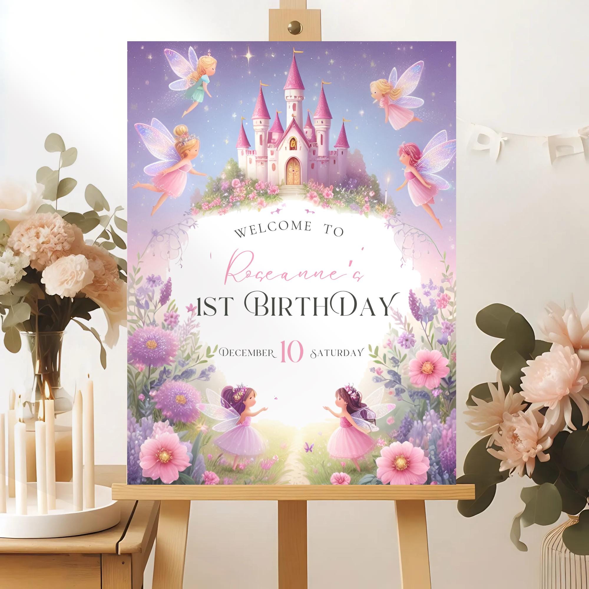 Fairy First Birthday Welcome Sign Editable Fairy Birthday Welcome Sign ...