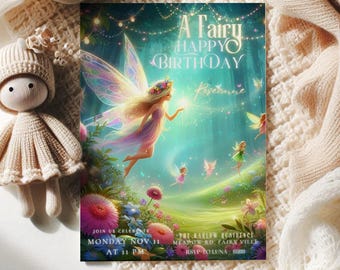 Invito di compleanno fatato per bambine, invito modificabile a tema fata, invito foresta incantata, invito di compleanno magico, invito glitterato