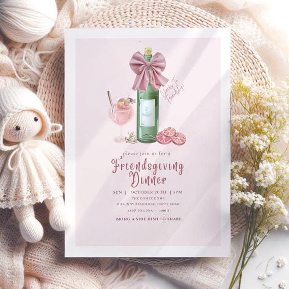 Pink Friendsgiving Invite Pink Friendsgiving Invitation Editable, Champagne Invite, Champagne Party Invite, Girls Night Invitation For Girl