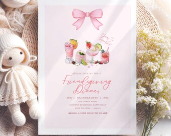 Pink Friendsgiving Invite Pink Friendsgiving Invitation Editable, Champagne Party Invite, Champagne Invite, Girls Night Invitation For Girl