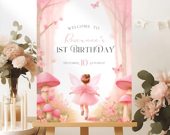 Fairy First Birthday Welcome Sign Editable Fairy Birthday Welcome Sign 1st Birthday Girl Sign Yard Birthday Sign Fairy Welcome Party Sign