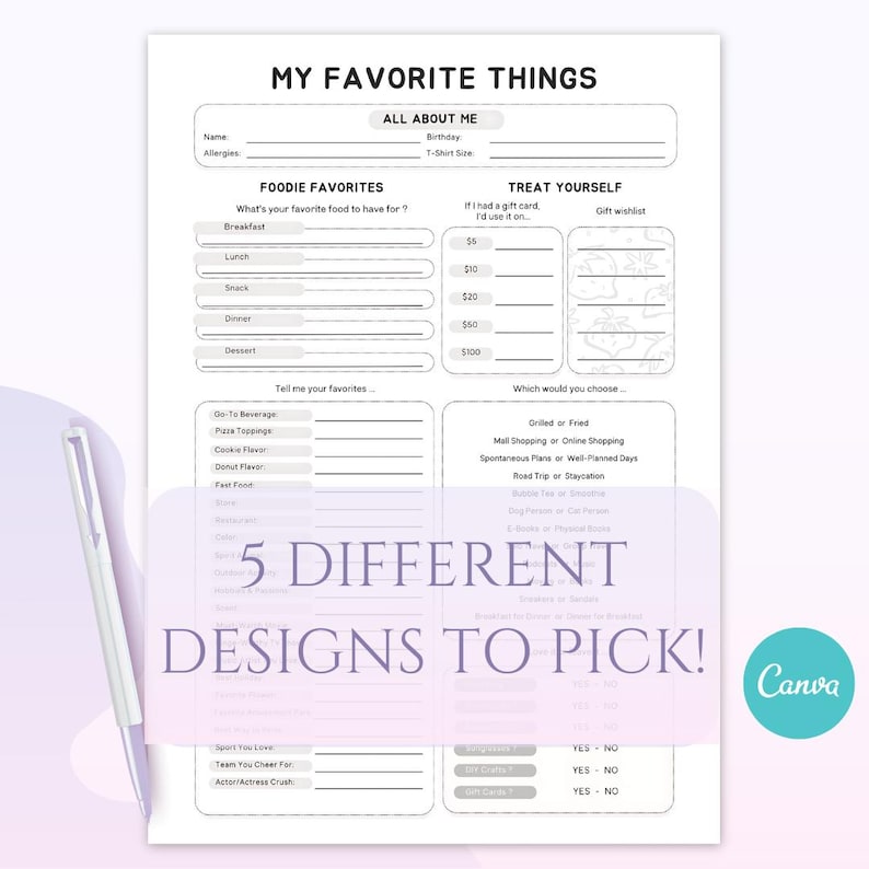 Favorite Things List, Employee Favorites List, Teacher Favorites List ...