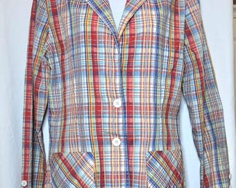 Vintage 1970s Plaid Seersucker Blazer