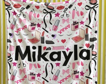 Personalized Makeup Blanket Custom Name Blanket for Girls Sephora Birthday Party Gift Teen Girl Gift  Glam Room Decor Beauty Blanket
