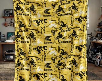 Personalized Dirtbike Blanket for Boys Motocross Baby Blanket Gift Custom Name Motorbike Blanket for Kids Birthday Moto Nursery Decor