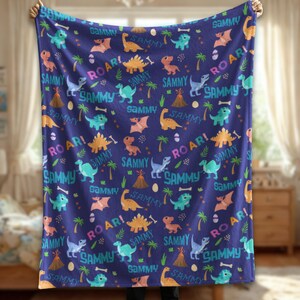 Personalized Dinosaur Blanket for Kids Custom Name Baby Blanket Boy Gift Newborn Dinosaur Nursery Decor Dinosaur Birthday Gift Dino Throw