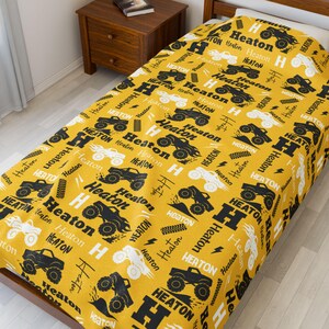 Personalized Monster Truck Blanket for Boys Custom Name Blanket Truck Lover Gift Monster Truck Birthday Baby Shower Monster Jam Kids Room image 2