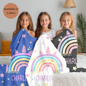 Personalized Unicorn Blanket for Girl Gift Baby Toddler Bedding Kids Custom Name Rainbow Nursery Decor Birthday Present Soft Fleece Blanket