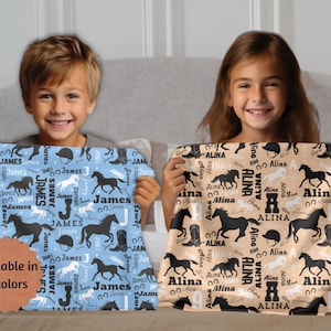 Personalized Horse Blanket for Kids Custom Name Pony Blanket Horse Baby Gift for Girls Boys Horse Lover Equestrian Riding Decor Gift