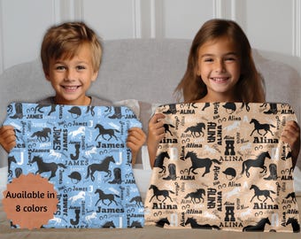 Personalized Horse Blanket for Kids Custom Name Blanket Pony Blanket Horse Minky Baby Gift for Girl Horse Lover Riding Gift Boys Blanket