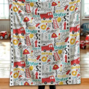 Spersonalizowany kocyk strażacki dla dzieci z imieniem na zamówienie, prezent dla chłopca, kocyk do spania dla malucha, prezent urodzinowy dla strażaka, kocyk strażacki