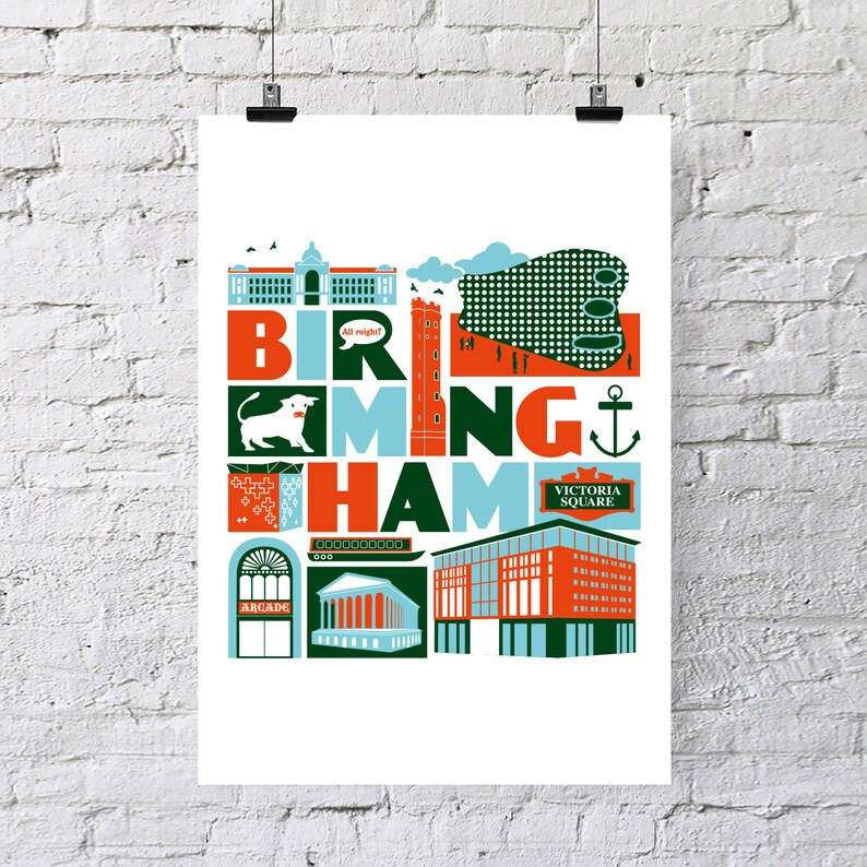 Birmingham UK typographic city print image 1