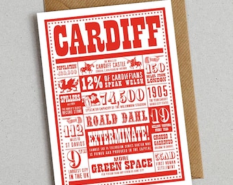 Cardiff Wales facts greetings card