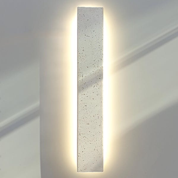 Linea — Handmade Linear Wall Sconce, White Concrete Minimalist LED Bar Lamp, Plug In Or Hardwired Fixture, Long Architectural Ambient Light