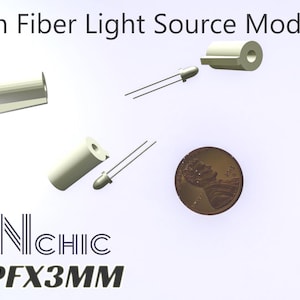 May include: Image of 3mm Fiber Light Source Modules, including several light components and a penny for size comparison. The text "MIEN CHIC" and "LED-LPFX3MM" are also visible.