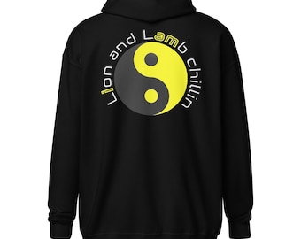 Sudadera con capucha unisex con cremallera gruesa "Lion and Lamb Chillin"