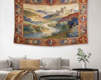 Tapiz de pared MIENchic Terylene - Paisaje medieval con flores
