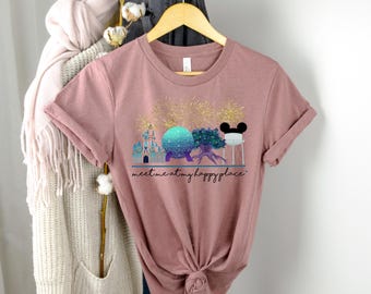 Möt mig på min lyckliga plats-tröja, Disney World Disneyland-tröja, Disney-resa-tröja, familjesemestertröja, matchande Disney-tröja