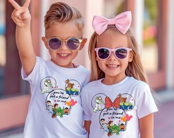 Camiseta "Tienes un amigo en mí", suéter "Toy Story", sudadera "Viaje a Disney", camiseta "Amigos de Disney", camiseta "Personajes de Toy Story"