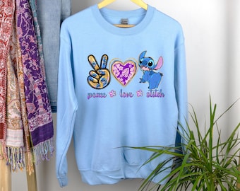 Camisa Peace Love Stitch, Moletom Stitch, Moletom Lilo e Stitch, Suéter Disney, Moletom Bleach, Camisa Stitch, Moletom Stitch