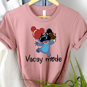 Stitch Vacay Mode Shirts, Stitch with Balloon and Ice Cream Disney Lilo and Stitch Cartoon Hoodie, Ohana Means Family Sweatshirt