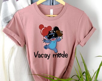 Camisetas Stitch Vacay Mode, Stitch com Balão e Sorvete Disney Lilo e Stitch Cartoon Hoodie, Ohana Means Family Sweatshirt