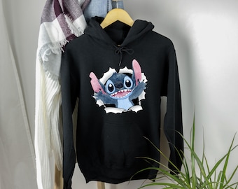 Sudadera con capucha de Stitch, sudadera de Stitch, suéter de Disneyland, camiseta de Starwars Disney, camiseta con orejas de Stitch de Disney, sudadera con capucha de Disneyworld para niños, Stitch con dientes