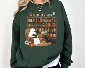 Ghost Retro Reading Books Sweatshirt, Librarian Ghost Halloween, Halloween Teacher Sweatshirt, Halloween Shirt, Teacher Gift, Boo School