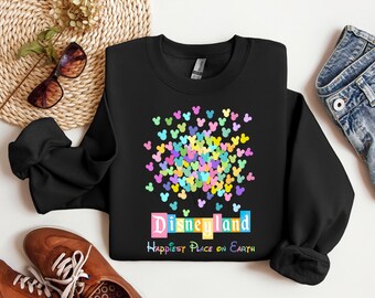 Camiseta con globo de Disneyworld, sudadera con capucha con globo de Mickey, camiseta del lugar más feliz de la Tierra, sudadera de Disneyland, camiseta de Disney World, familia Disney