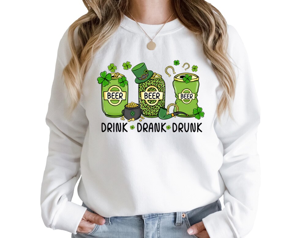 St Patrick'S Day Drinking Sweatshirt, Drink Drank Drunk St. Patrick'S Day Shirt, Irish Cheers Hoodie, Funny St Patty'S Day T-Shirt Moderndaydecors