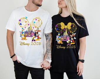 Camiseta de Mickey Minnie de Disney, camisetas de Disney 2025, camisetas familiares de Disneyworld, camiseta familiar del castillo de Disney, camiseta retro de viaje a Disney, grupo de Disney