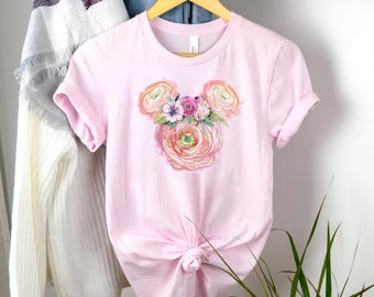 Floral Minnie Mouse Shirt, Disney Shirts, Disney Sweatshirt Mickey Head, Magic Kingdom Shirt, Flower Mickey Head Tee, Disney toddler t-shirt