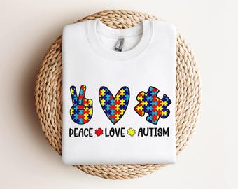 Peace Love shirt autisme, autisme T-shirt, autisme T-shirt, autisme sweater, autisme hoodie, autisme bewustzijn shirt, autisme cadeau, autisme trui