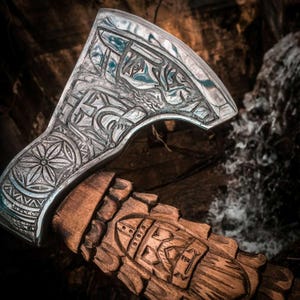Personalized gift Viking Bearded Nordic Custom RAGNAR VIKING AXE Forged Camping Axe Best Gift for him & her best gift for dad Christmas Gift