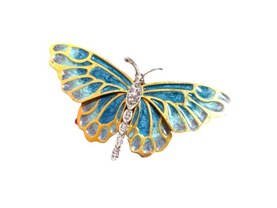 Kenneth Jay Lane Vintage Brooch – Blue Enamel & R… - image 4