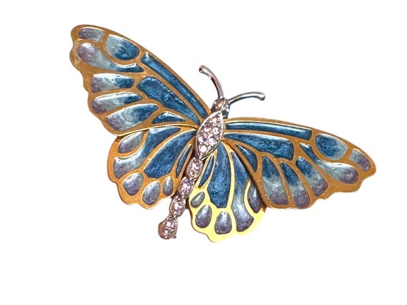 Kenneth Jay Lane Vintage Brooch – Blue Enamel & R… - image 8