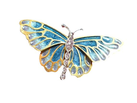 Kenneth Jay Lane Vintage Brooch – Blue Enamel & R… - image 1