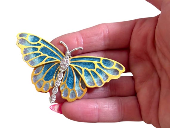 Kenneth Jay Lane Vintage Brooch – Blue Enamel & R… - image 3