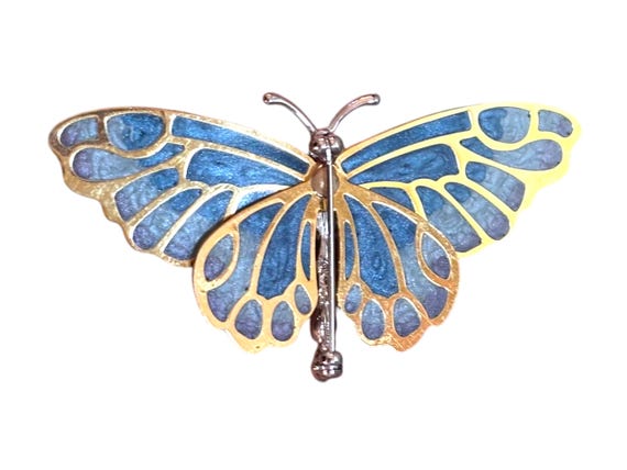 Kenneth Jay Lane Vintage Brooch – Blue Enamel & R… - image 2