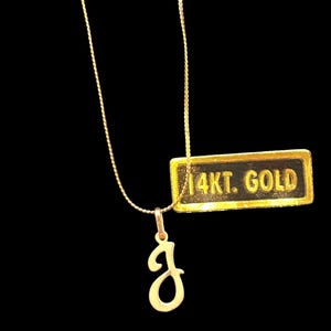 Vintage 14K Solid Gold “g” Initial Pendant charm Necklace • 16&quot; Serpentine Chain • Dainty Quiet Luxury Stacking Gift (80s/90s)