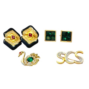 Signed Swarovski Jewelry Set: Vintage Crystal Earrings, Brooch, Pin - 1980s