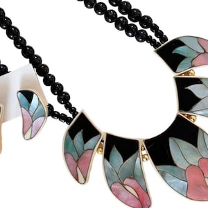 Vintage Lee Sands Abalone Bone Necklace Earrings Set