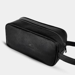 Bolso de mano de cuero vegano para el cuidado personal y viajes, de gran volumen, color negro