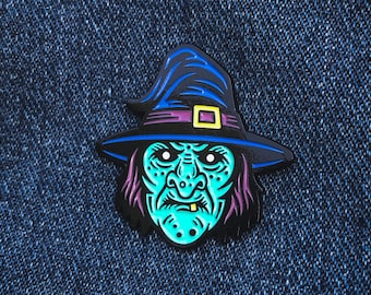WITCH Halloween Enamel Pin, Vintage Mask Soft Enamel Badge