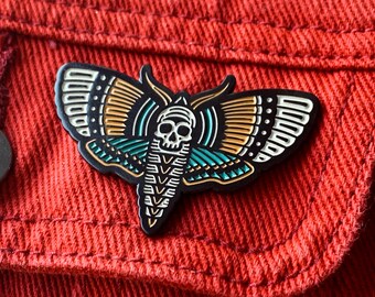 MOTH, Glow in The Dark, Insect Enamel Pin, Deaths Head Hawkmoth, Gothic Badge, Spooky Halloween Accessory