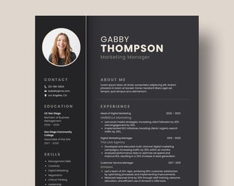 Dark Theme Canva Resume Template with Photo, Professional and Modern CV Design in, Light Theme Included